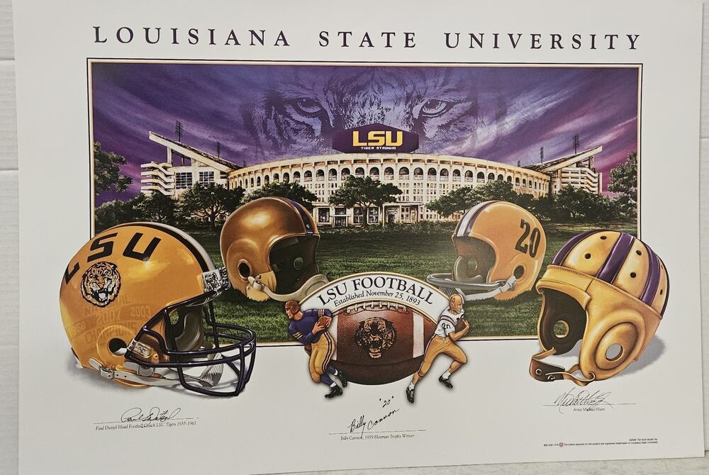 2009 Michael Hunt LSU Football Poster Signed Billy Cannon Paul Dietzel TJG7075